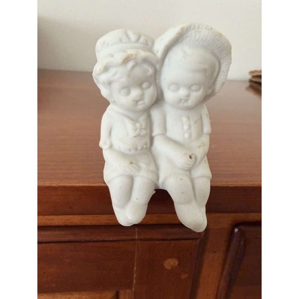 Vintage Boy Girl Sitting Children Figurine Cottagecore Nursery Decor